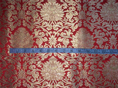 Heavy Silk Brocade Fabric red x metallic gold color