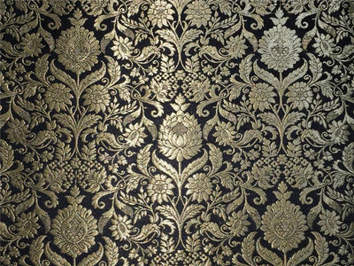 Heavy Silk Brocade Fabric black x metallic gold color Bro564[2]