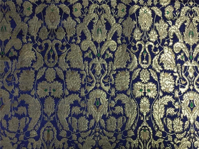Heavy Silk Brocade Fabric neavy blue x metallic gold color