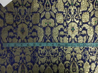 Heavy Silk Brocade Fabric neavy blue x metallic gold color