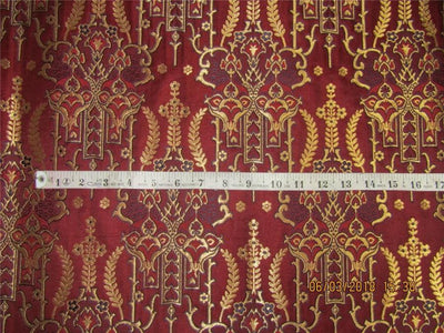 Heavy Silk Brocade Fabric maroon navy x metallic gold 44&quot;