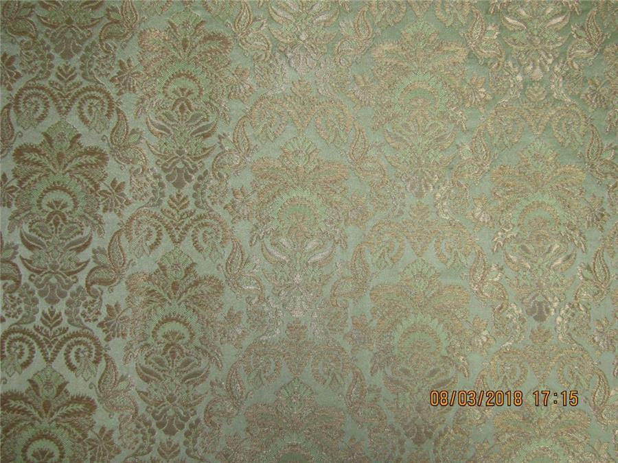 Heavy Silk Brocade Fabric light green x metallic gold 36&quot;