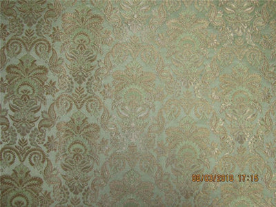 Heavy Silk Brocade Fabric light green x metallic gold 36&quot;