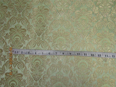 Heavy Silk Brocade Fabric light green x metallic gold 36&quot;