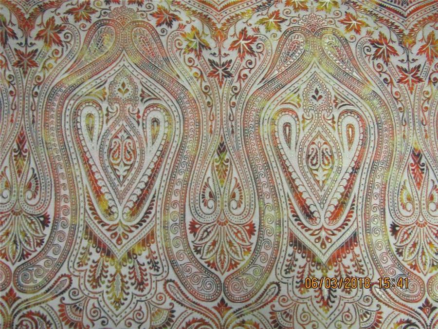 Heavy Silk Brocade Fabric beige orange yellow x metallic gold 36&quot;