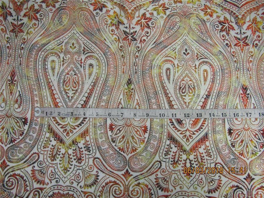 Heavy Silk Brocade Fabric beige orange yellow x metallic gold 36&quot;