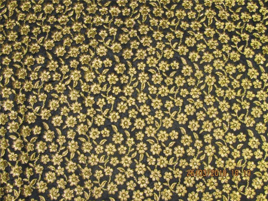 Silk Brocade fabric Black x metallic gold color with embroidery 44" wide BRO575[6]