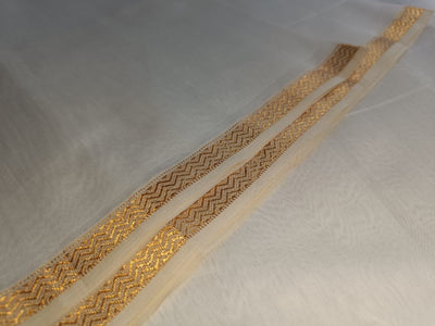 Silk Cotton Chanderi Fabric with metallic gold border 44'' wide [11988]