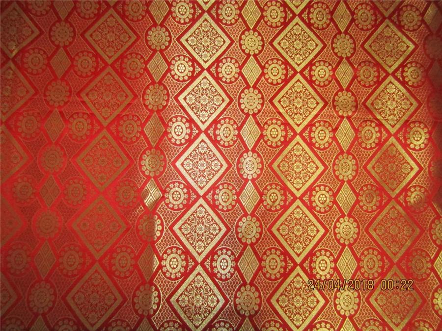 Silk brocade fabric Bright red x metallic gold color 44" wide BRO582[2]