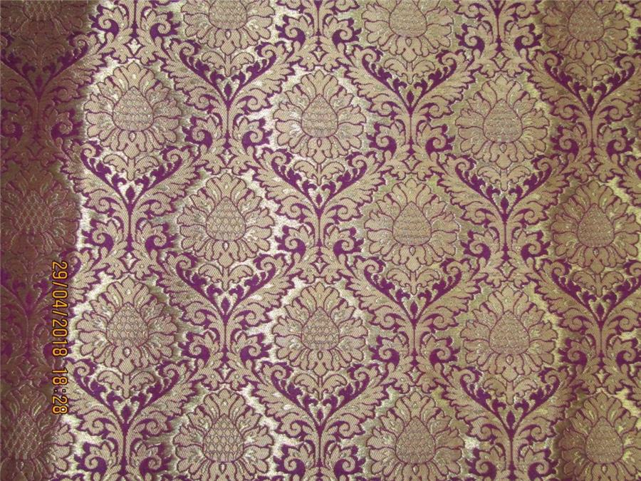 Heavy Silk Brocade Fabric purple x Metallic Gold color 36&quot;