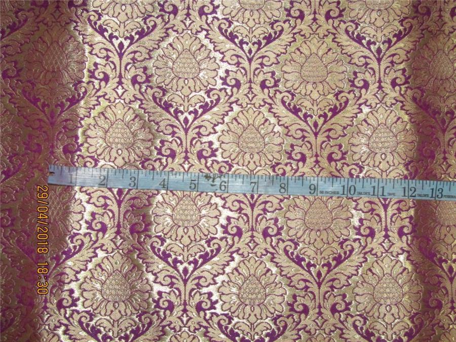 Heavy Silk Brocade Fabric purple x Metallic Gold color 36&quot;