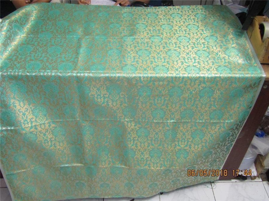 Heavy Silk Brocade Fabric 3.25 YARDS Green &amp; Metallic gold 44&quot;