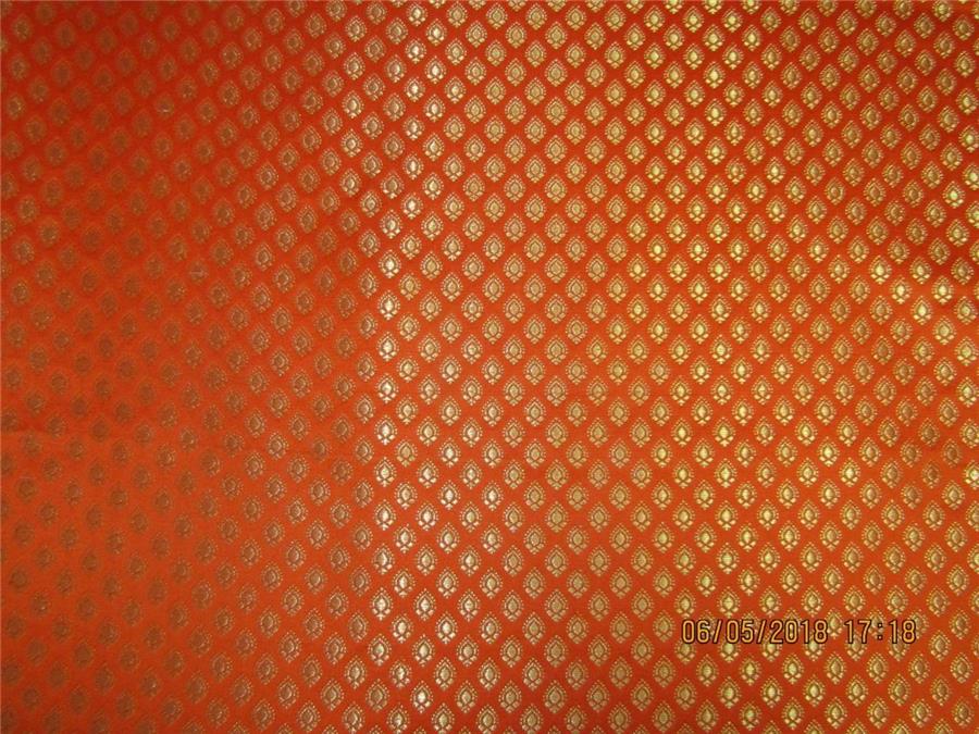 Silk Brocade Fabric 3.25 YARDS ORANGE &amp; METALIC GOLD 44&quot;