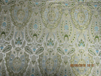 Heavy Brocade Fabric ivory slate blue,green x Metallic Gold Color 36&quot;