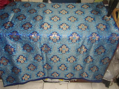 Heavy Brocade fabric royal blue x metallic gold color