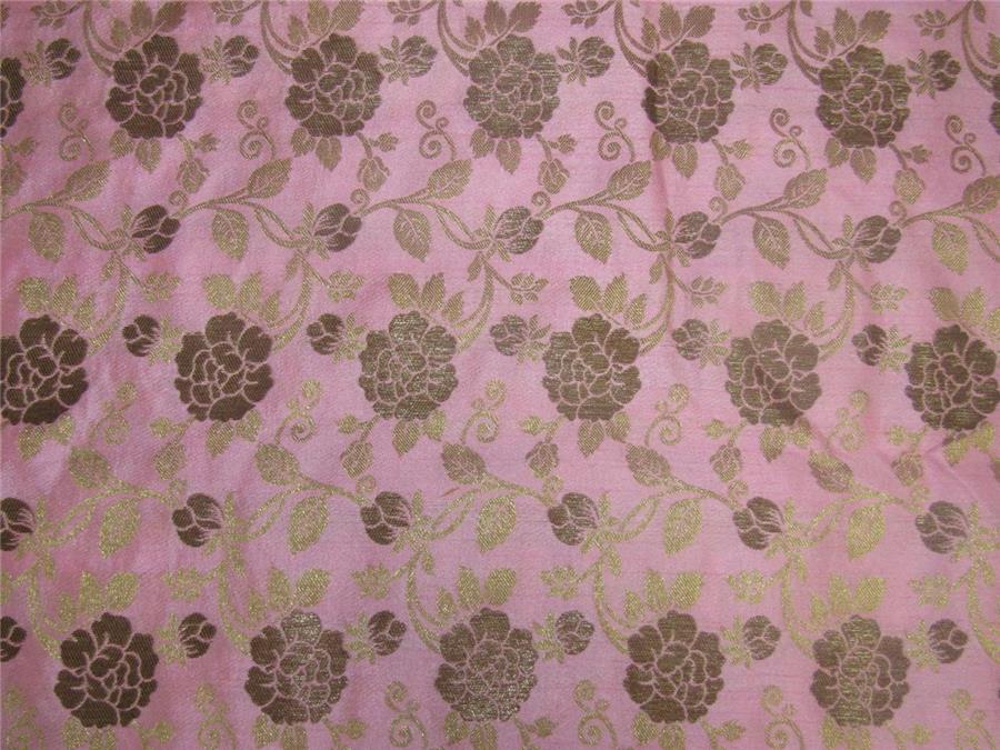 Brocade fabric Pink x metallic Gold 44&quot;