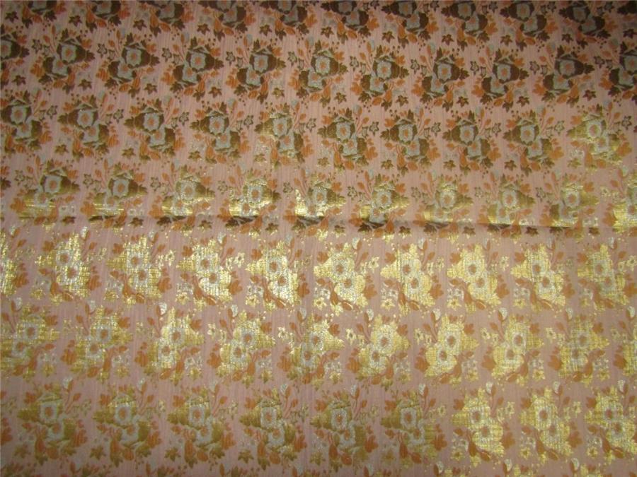 Brocade fabric peach &amp; peachy x metallic Gold 44&quot;