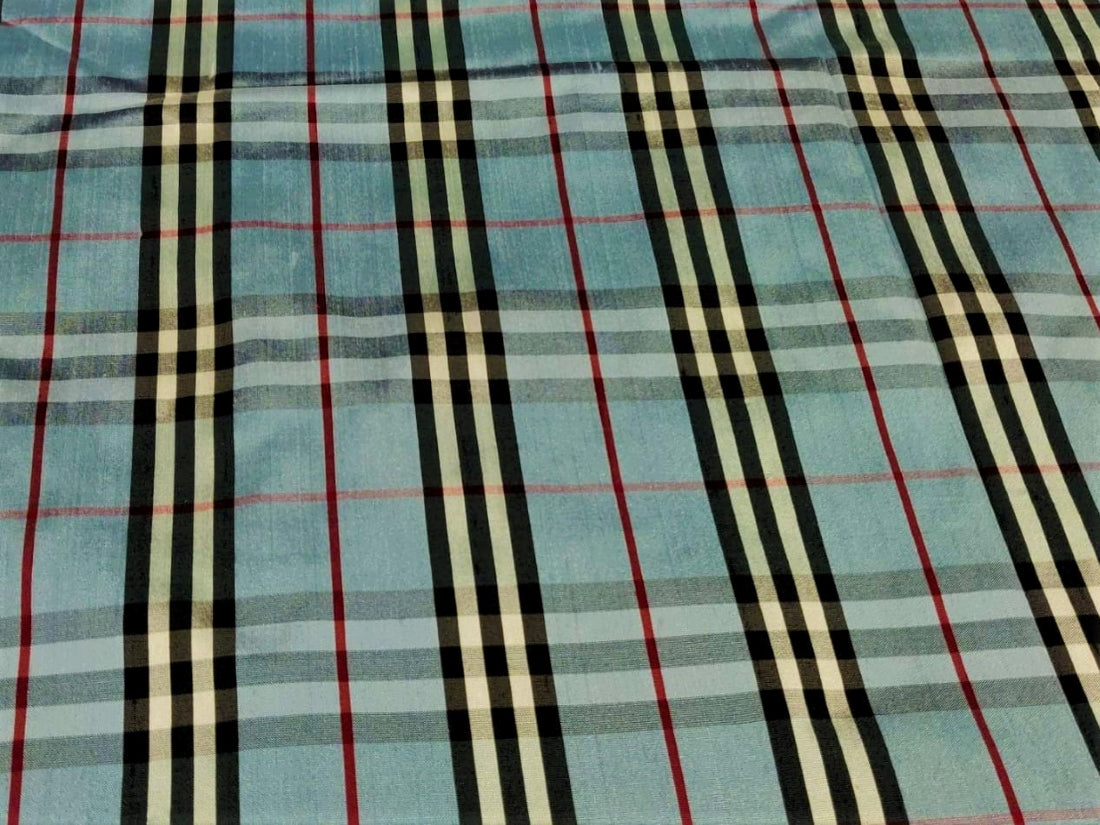 100% silk dupioni fabric blue, black, ivory, maroon colour tartan plaids 54" wide DUP#C80[1]