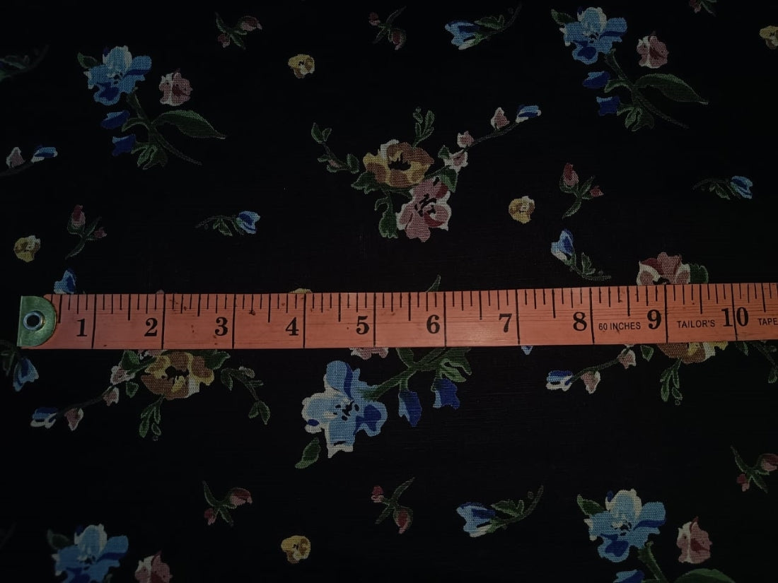 100% linen x cotton fabric beautiful floral print black 58" wide[12678]