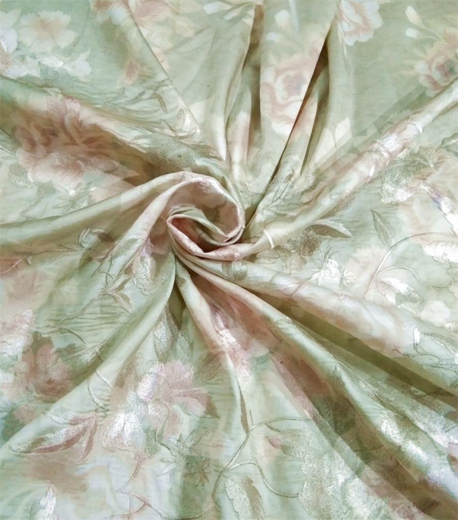 Silk dupion embroidery digital printed fabric iridescent mint green 54" wide DUPE57[2]