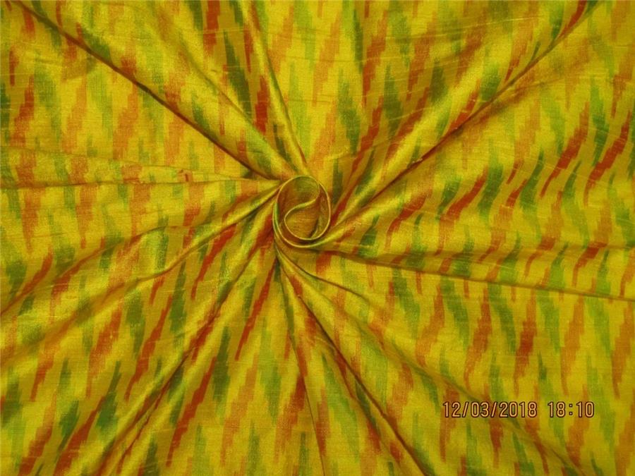 100% pure silk dupion ikat fabric yellow x multi color 44" wide DUP_IKAT_YELLOW