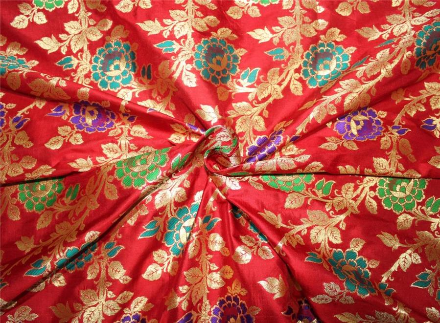 100% silk Brocade fabric red/purple/green/blue x metallic gold 44&quot;wide BRO656[1]