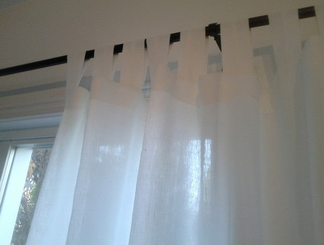 Tab top linen curtains white color a set of 2, 53" wide and 90" long