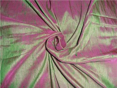100% PURE SILK DUPION FABRIC PINK X GREEN colour 54" wide WITH SLUBS MM54[1]