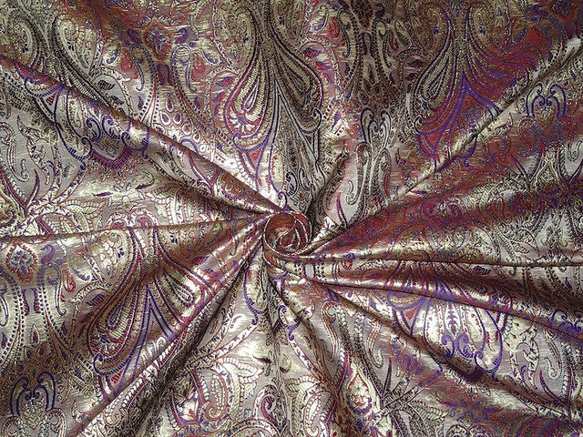 Brocade Fabric Red,Purple &amp; Metallic Gold color