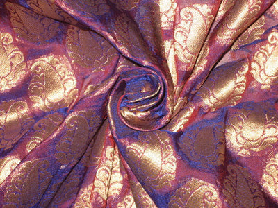 Pretty Silk Brocade Fabric Dark Aubergine &amp; Antique Metallic Gold semi sheer BRO146[6]