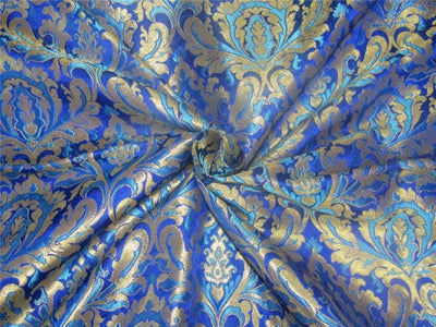 Heavy Brocade fabric royal blue ,blue x metallic gold color ~ 36&quot
