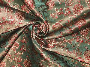 Silk Brocade fabric Green, Red & Gold Color 44" wide BRO70[2]