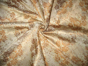 Silk Brocade Fabric Beige,Gold &amp; Brown 44&quot;