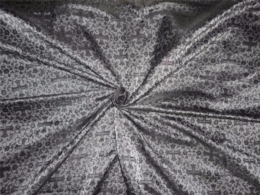 Silk brocade Fabric new design vestment silver grey and black Color 44" wide BRO533[3]