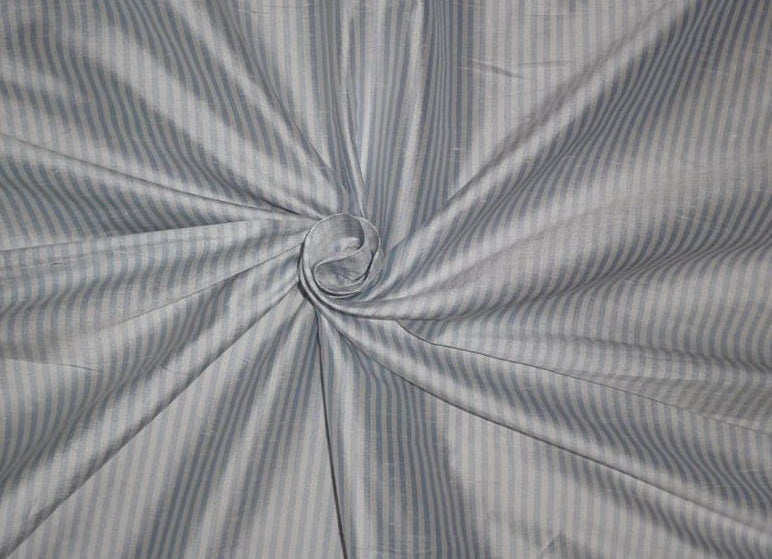 100% silk dupion blue and ivory 4MM stripe DUPS6