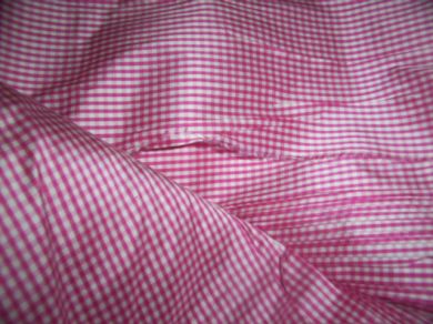 Silk Dupioni fabric 54&quot;=pink small checks DUPC2 - The Fabric Factory