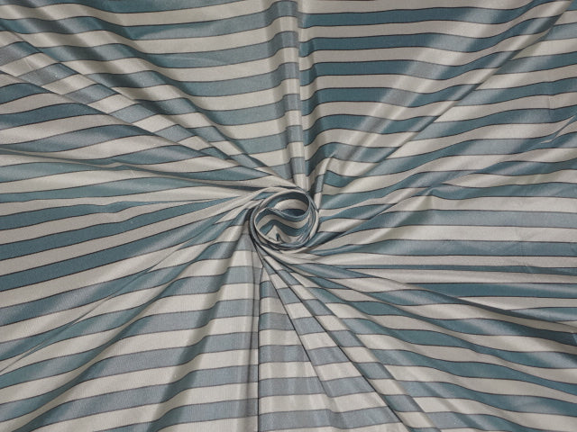 SILK TAFFETA Fabric Dusty Blue,Ivory & Black color STRIPES 54" wide TAFS119