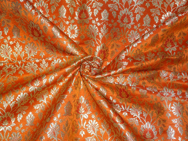 Heavy Silk Brocade Fabric Orange X Metallic Gold Color 36" WIDE BRO514[3]