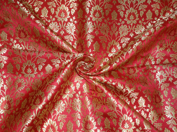 Heavy Silk Brocade Fabric Red X Metallic Gold Color 36" wide BRO514[1]