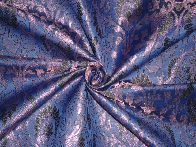 SILK BROCADE FABRIC Navy Blue,Black & Metallics 44" wide BRO366[5]