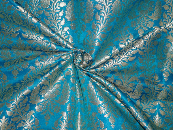 Heavy Silk Brocade Fabric Blue x Metallic Gold Color 36