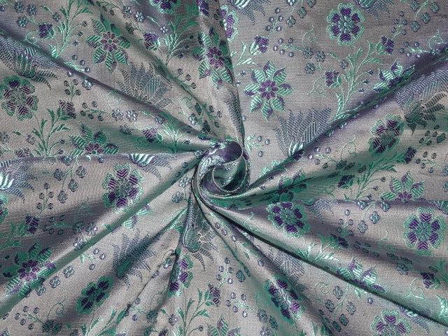 Silk Brocade Fabric Purple,Grey & Sea Green color 44" wide BRO367[5]
