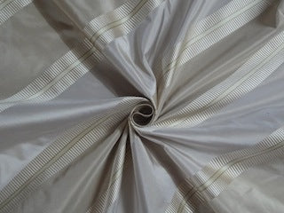 Pure Silk Taffeta Fabric Shades of Gold &amp; Beige colour with Satin Stripes 54&quot; wide