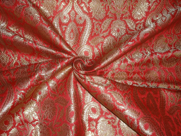 Heavy Silk Brocade Fabric Red x Metallic Gold Color 36" WIDE BRO516[1]