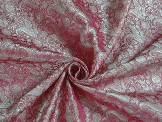 Pure Silk Brocade fabric Pink &amp; Ivory 44&quot;