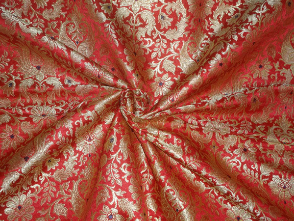 Heavy Silk Brocade Fabric Red, Navy Blue x Metallic Gold Color 36" WIDE BRO516[2]