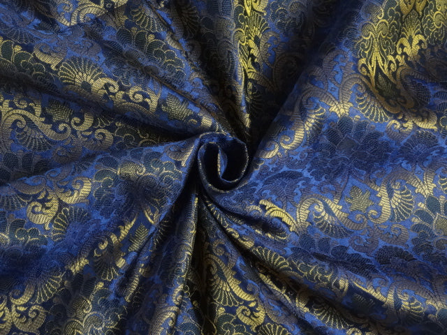 Spun Brocade Fabric Midnight Blue Metallic Gold color 44" wide BRO374[1]