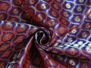 Pure Silk Brocade fabric Rust,Blue &amp; Metallic Gold 44&quot;