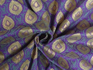 SILK BROCADE FABRIC Purple,Green & Metallic Gold 44" wide BRO215[4]