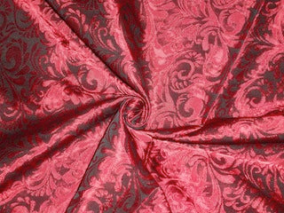 FAUX Silk Brocade fabric Red &amp; Black 44&quot;